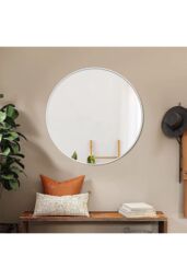 Living and Home 40cm Nordic Round Silver Metal Frame Wall Mirror - thumbnail 2