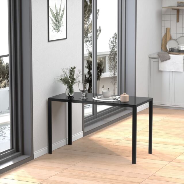 HOMCOM Modern Rectangular 4 Seater Dining Table with Tempered Glass Top in Black - image 1