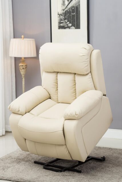More4Homes Chester Single Motor Rise Recliner Bonded Leather Heat & Massage Chair in Cream - image 1