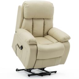 More4Homes Chester Single Motor Rise Recliner Bonded Leather Heat & Massage Chair in Cream - thumbnail 4