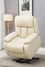 More4Homes Chester Single Motor Rise Recliner Bonded Leather Heat & Massage Chair in Cream - thumbnail 1