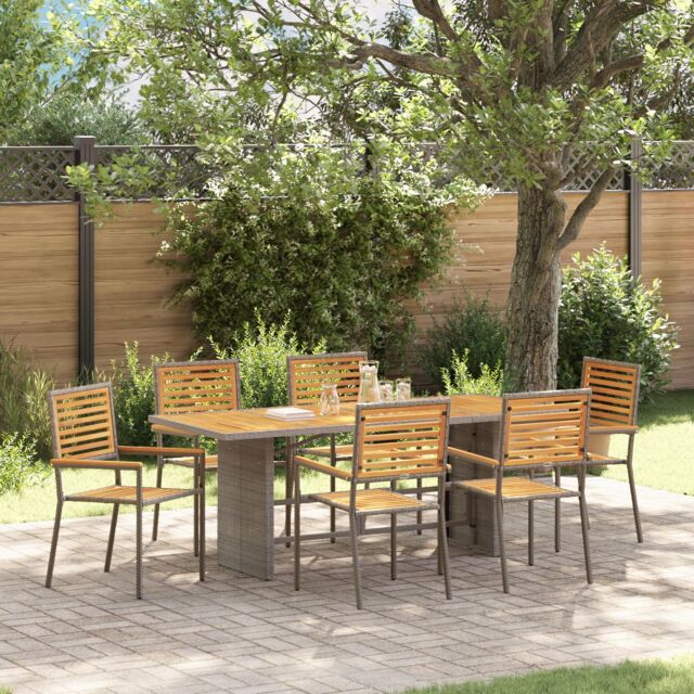 Berkfield Home 7 Piece Garden Dining Set Grey Poly Rattan Acacia - image 1