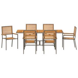 Berkfield Home 7 Piece Garden Dining Set Grey Poly Rattan Acacia - thumbnail 7