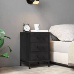 Berkfield Home Decorative Bedside Cabinet Black 36x30x54 cm Solid Pinewood - Size: 36 x 30 x 54 cm - thumbnail 2