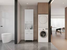 Vente-unique Freestanding Bathroom Tall Unit - 180 Cm - White - MINELA - thumbnail 1
