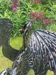 Inspirational Gifting Mystical Dragon Garden Ornament Sculpture in Platework Metal in Black - thumbnail 4