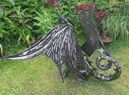 Inspirational Gifting Mystical Dragon Garden Ornament Sculpture in Platework Metal in Black - thumbnail 3