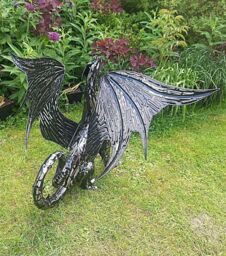 Inspirational Gifting Mystical Dragon Garden Ornament Sculpture in Platework Metal in Black - thumbnail 2