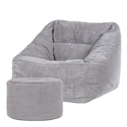 icon Corduroy Bean Bag Armchair & Round Beanbag Footstool in Light Grey - thumbnail 3