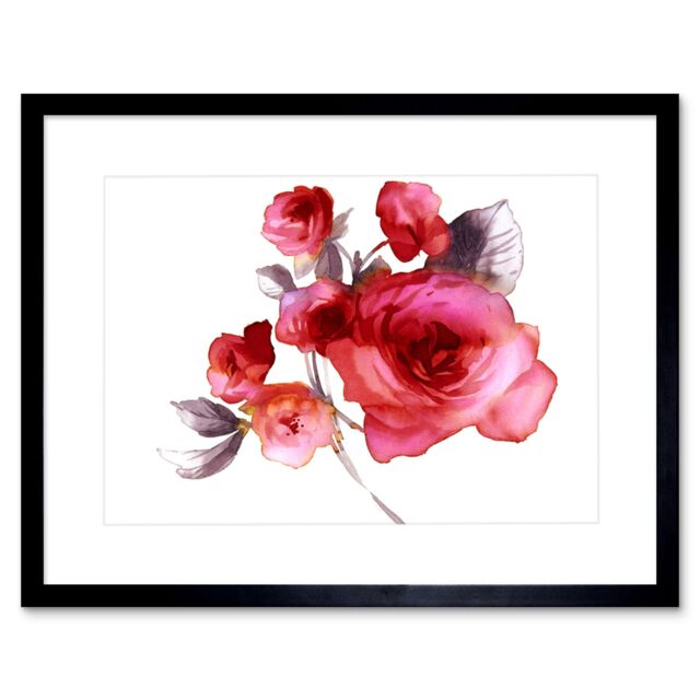 "Artery8 Wall Art Print Flower Roses Watercolour Art Framed 9x7 inch in Black - Size: W7"" x H9""" - image 1