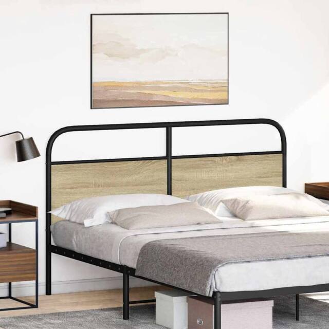 Berkfield Home Headboard Sonoma Oak 160 cm Steel & Engineered Wood in Light Oak - image 1