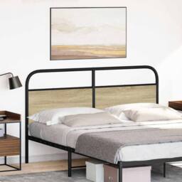 Berkfield Home Headboard Sonoma Oak 160 cm Steel & Engineered Wood in Light Oak - thumbnail 1