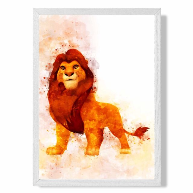 ARTZE Simba Watercolour Lion King Framed Print SIZE: A2 with White Frame in Orange - Size: A4 - image 1