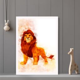 ARTZE Simba Watercolour Lion King Framed Print SIZE: A2 with White Frame in Orange - Size: A4 - thumbnail 2