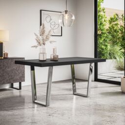 More4Homes Aria Dining Table & Chairs - Black Table Top w Chrome Legs + Monza Faux Leather Dining Chair w Chrome Legs Set Of 6 - thumbnail 2