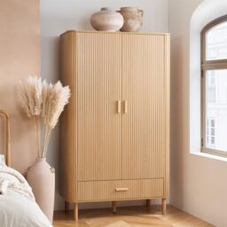 Birlea 2 Door 1 Drawer Oak Brown Wooden Fluted Wardrobe Axel - thumbnail 1
