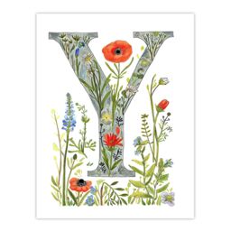"Artery8 Women's Wall Art Print Letter Y in Watercolour & Pencil Poppy Garden Floral Word Art For Her Poster - Size: W18"" x H24""" - thumbnail 1