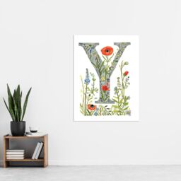 "Artery8 Women's Wall Art Print Letter Y in Watercolour & Pencil Poppy Garden Floral Word Art For Her Poster - Size: W18"" x H24""" - thumbnail 4