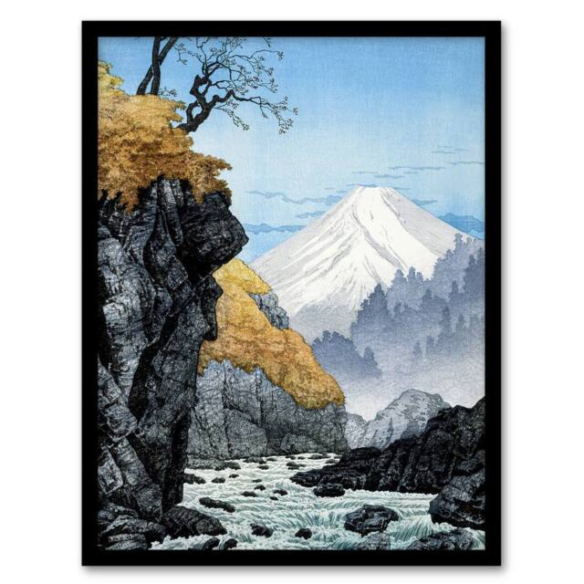 Artery8 Foot Of Mount Ashitaka Vintage Japan Framed Wall Art Print Takahashi in Blue - Size: A4 - image 1