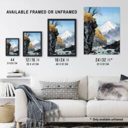 Artery8 Foot Of Mount Ashitaka Vintage Japan Framed Wall Art Print Takahashi in Blue - Size: A4 - thumbnail 3