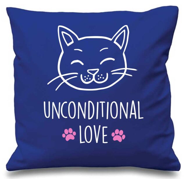 "60 SECOND MAKEOVER Blue Cushion Cover Cat Unconditional Love 16"" x 16"" Mum Friend Gift Decorative - Size: 40 cm x 40 cm"