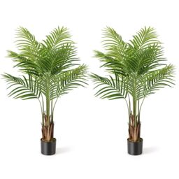 Gymax 128CM Tall Artificial Palm Paradise Plant 2 Pack Large Potted Tree in Green - thumbnail 1