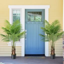 Gymax 128CM Tall Artificial Palm Paradise Plant 2 Pack Large Potted Tree in Green - thumbnail 4