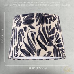 Happy Homewares Midnight Blue Palm Leaf Themed 25cm Drum Lampshade with Fabric Lining - Size: 10 inches - thumbnail 7