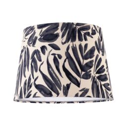 Happy Homewares Midnight Blue Palm Leaf Themed 25cm Drum Lampshade with Fabric Lining - Size: 10 inches