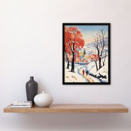 Artery8 Wall Art Print Sunny Winter Day Village Countryside Road Framed Picture in White - Size: A4 - thumbnail 4