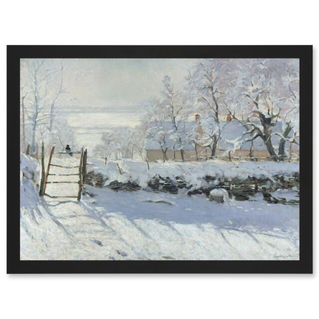 Artery8 Claude Monet Magpie Old Master Art A4 Artwork Framed Wall Art Print in Black - image 1