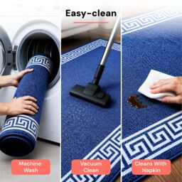 Smart Living Greekey Heavy Duty Machine Washable Hallway Kitchen Non Slip Door Mat in Blue - Size: 50 cm x 80 cm - thumbnail 4