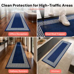Smart Living Greekey Heavy Duty Machine Washable Hallway Kitchen Non Slip Door Mat in Blue - Size: 50 cm x 80 cm - thumbnail 5