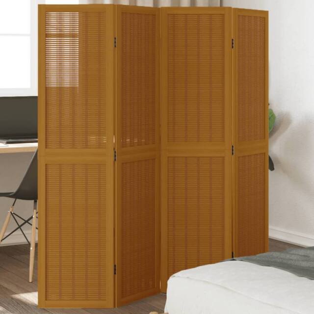 Berkfield Home Room Divider 4 Panels Brown Solid Wood Paulownia - image 1
