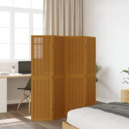 Berkfield Home Room Divider 4 Panels Brown Solid Wood Paulownia - thumbnail 3