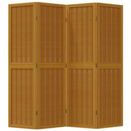 Berkfield Home Room Divider 4 Panels Brown Solid Wood Paulownia - thumbnail 4