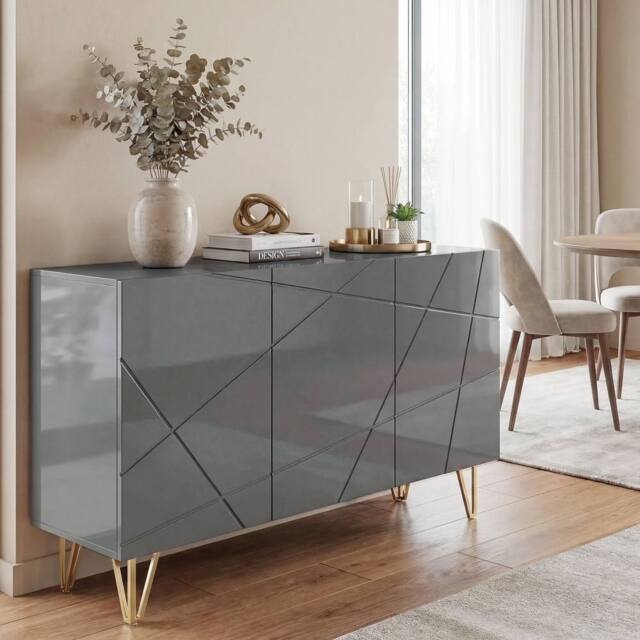 HOMCOM Storage Cabinet, Sideboard with Adjustable Shelves, High Gloss Grey - image 1