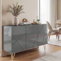 HOMCOM Storage Cabinet, Sideboard with Adjustable Shelves, High Gloss Grey