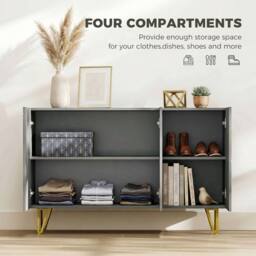 HOMCOM Storage Cabinet, Sideboard with Adjustable Shelves, High Gloss Grey - thumbnail 6