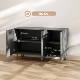HOMCOM Storage Cabinet, Sideboard with Adjustable Shelves, High Gloss Grey - thumbnail 3
