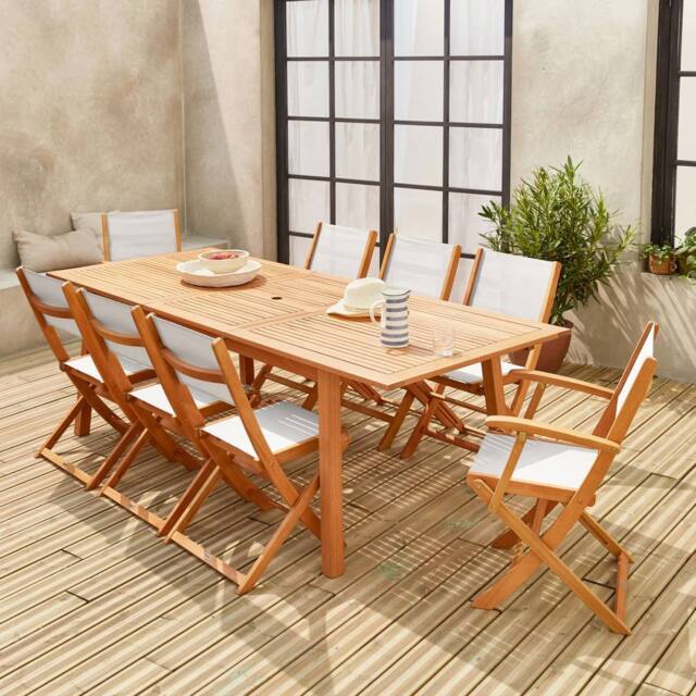 sweeek 8-seater Extendable Wooden Garden Table Set With 8 Chairs in Light Brown - image 1