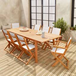 sweeek 8-seater Extendable Wooden Garden Table Set With 8 Chairs in Light Brown