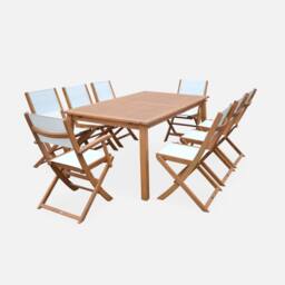 sweeek 8-seater Extendable Wooden Garden Table Set With 8 Chairs in Light Brown - thumbnail 2
