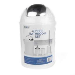 Voltico 4PC Bathroom Accessories Set Waste Bin Soap Dispenser White/Grey in White - thumbnail 2