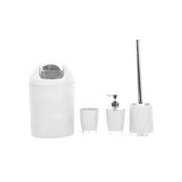 Voltico 4PC Bathroom Accessories Set Waste Bin Soap Dispenser White/Grey in White - thumbnail 1