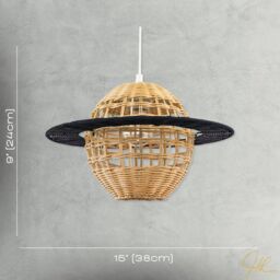 Happy Homewares Saturn Planet Childrens Pendant Light Shade in Brown & Black Rattan - thumbnail 7