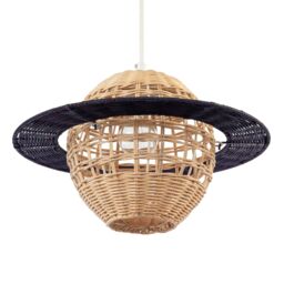 Happy Homewares Saturn Planet Childrens Pendant Light Shade in Brown & Black Rattan - thumbnail 2