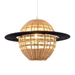 Happy Homewares Saturn Planet Childrens Pendant Light Shade in Brown & Black Rattan - thumbnail 3