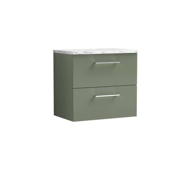 Balterley Level 600mm Wall Hung 2 Drawer Unit & Laminate Worktop, Satin Green - image 1