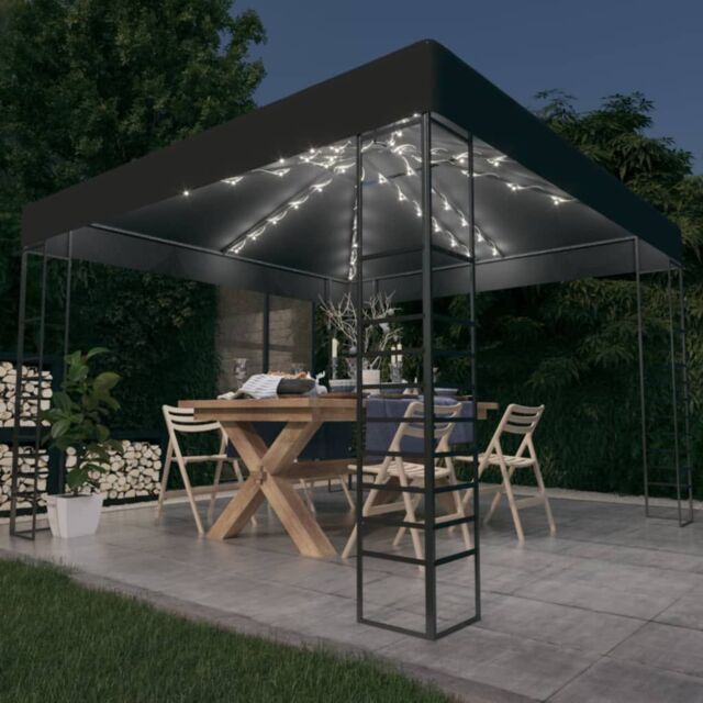 Berkfield Home Garden Marquee with LED String Lights 3x3 m Anthracite in Black - image 1